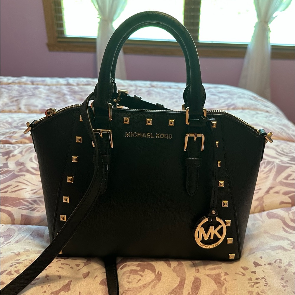 Michael Kors Black Satchel with Gold Accents